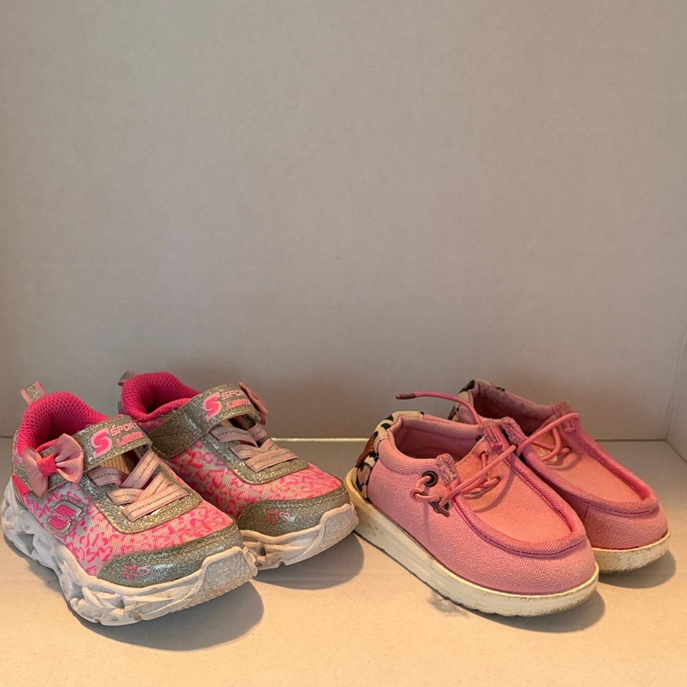Sparkly little girls light up sneakers. Pink Hey Dudes. Get both for $10